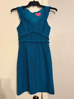 Lilly Pulitzer Women’s Green/Blue Kaylee Dress Petal Eyelet Tanzanian